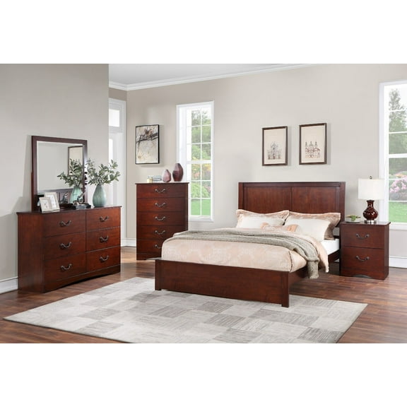 Bedroom California King Size Bed 6pc Set Dresser Mirror Nightstands Chest Brown Finish Panel Headboard Gorgeous Bed
