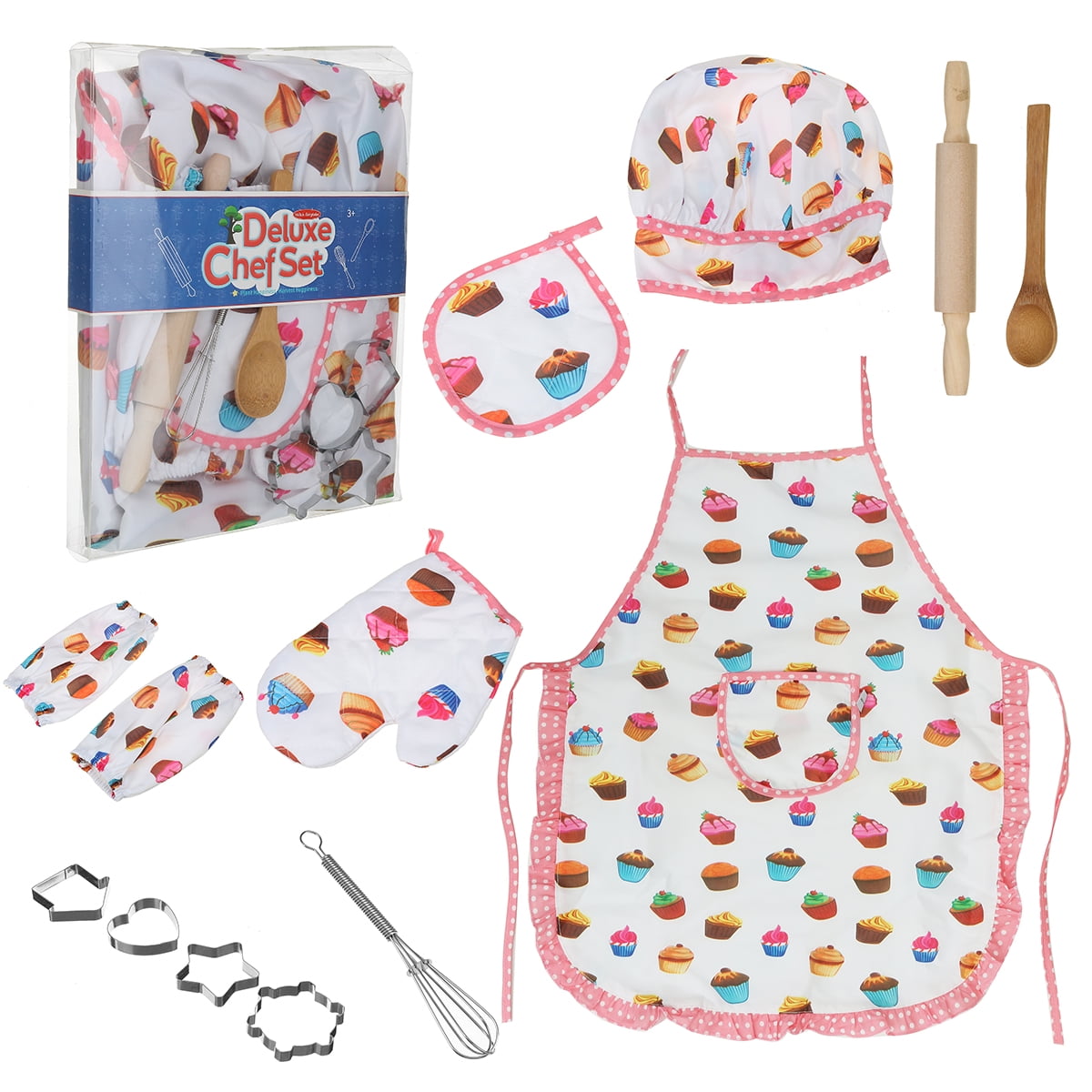 Kitchen Toy Kids Chef Set 11Pcs DIY Children Chef Set with Chef Apron Gloves Chef Hat Chef Costume Career Role Play