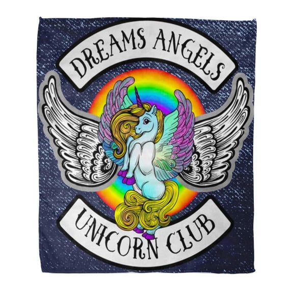 KDAGR Flannel Throw Blanket Pony Unicorn Wings Emblem of The Children Bike Club Creative Idea Products Badge Tattoo Fairy 50x60 Inch Lightweight Cozy Plush Fluffy Warm Fuzzy Soft