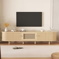 thumbnail image 1 of 70.8" TV Stand for 75 Inch TVs with Rattan Drawer & 2 Sliding Doors, Oval Media Console with Rounded Corners, Oak color Entertainment Center for Living Room Bedroom, 1 of 9