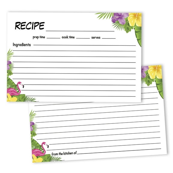 Inkdotpot 4x6 Inch Recipe Cards (Set of 50) , Thick Double Sided Premium Card Stock- Modern Style White Recipe Notecards for Weddings- Bridal- Baby Shower - Tropical Theme