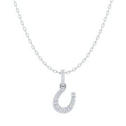 FIFTH AND FINE Floating Horseshoe 1/20 Cttw Diamond Pendant Necklace 925 Sterling Silver