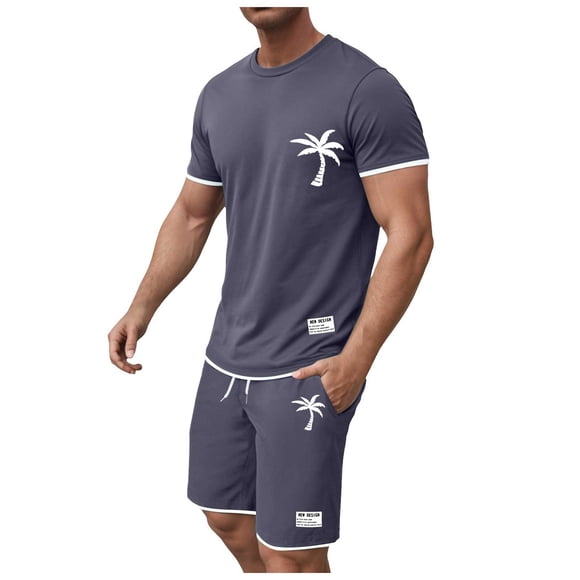 Ketyyh-chn99 Mens 2 Piece Zip Tracksuit Polo Shirt and Shorts Sets Men's Short Sleeved Shorts Holiday Printed Two Piece Sports Leisure Comfortable Soft Size for 2XL,Dark Gray