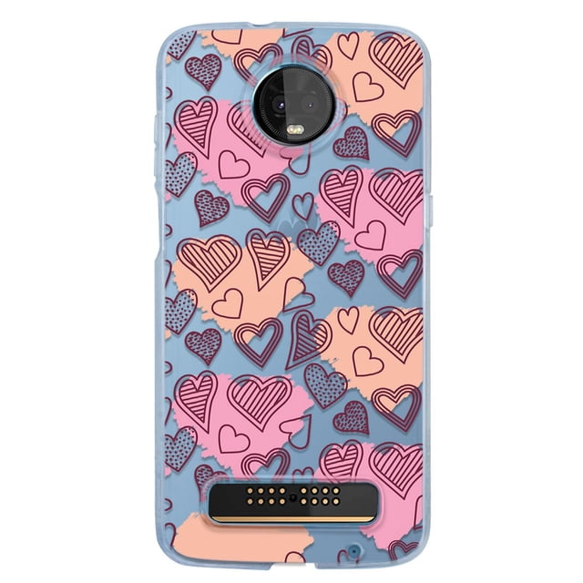 Funda Para Moto Z3 Play Corazones Manchas, Uso Rudo, InstaCase Protector para Moto Z3 Play Antigolpes, Case Corazones Manchas