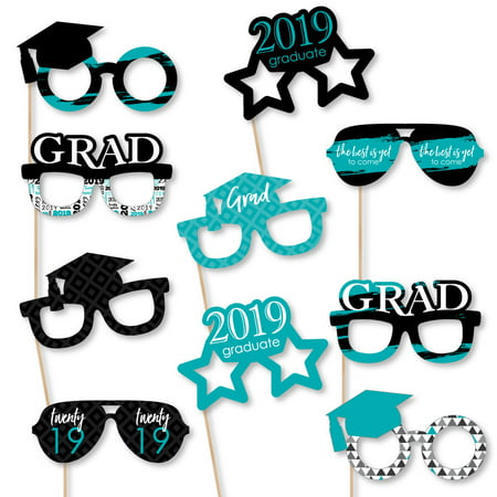 Teal Grad - Best is Yet to Come - Glasses - Turquoise 2019 Paper Card Stock Graduation Photo Booth Props Kit - 10