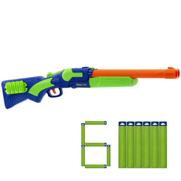 Adventure Force Double Fire Dart Blaster, Twin-Barrel Hinge-Action Design, Dual-Stage Trigger, Includes 6 Accu-Blast Darts, Shoots Up to 80 Feet, Ages 8+