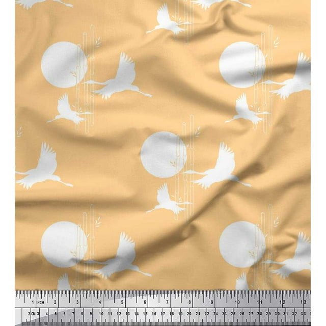 Soimoi Cotton Poplin Fabric Bamboo Tree,Moon & Stork Bird Print Fabric by Yard 56 Inch Wide