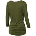 thumbnail image 2 of Made by Johnny Women's Boat Neck 3/4 Sleeve Draped Dolman Top with Side Shirring Premium Shirt XL OLIVE, 2 of 6