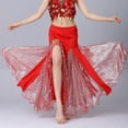 thumbnail image 5 of BLTIBY Belly Dance Sequin Split Skirt for Women Dance Wrap Hip Skirt Ladies Stage Performance Long Dress Dance Practice Half Skirts Red Free Size, 5 of 6
