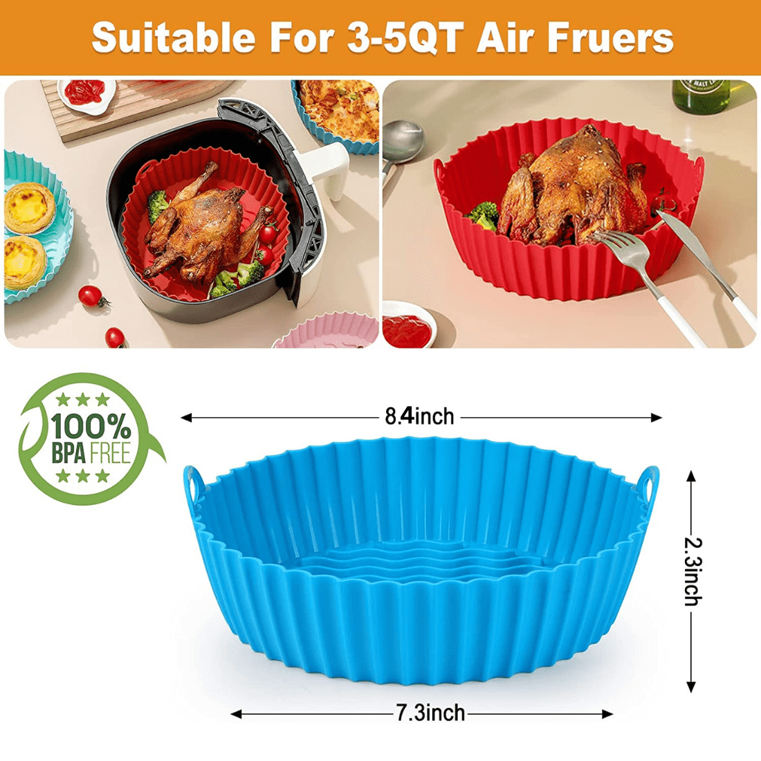 WYBG 3 Pcs Food Grade Silicone Easy Cleaning Air Fryer Liners Reusable Air  Fryer Silicone Pot Food Safe Air Fryer Oven Accessories Replacement for