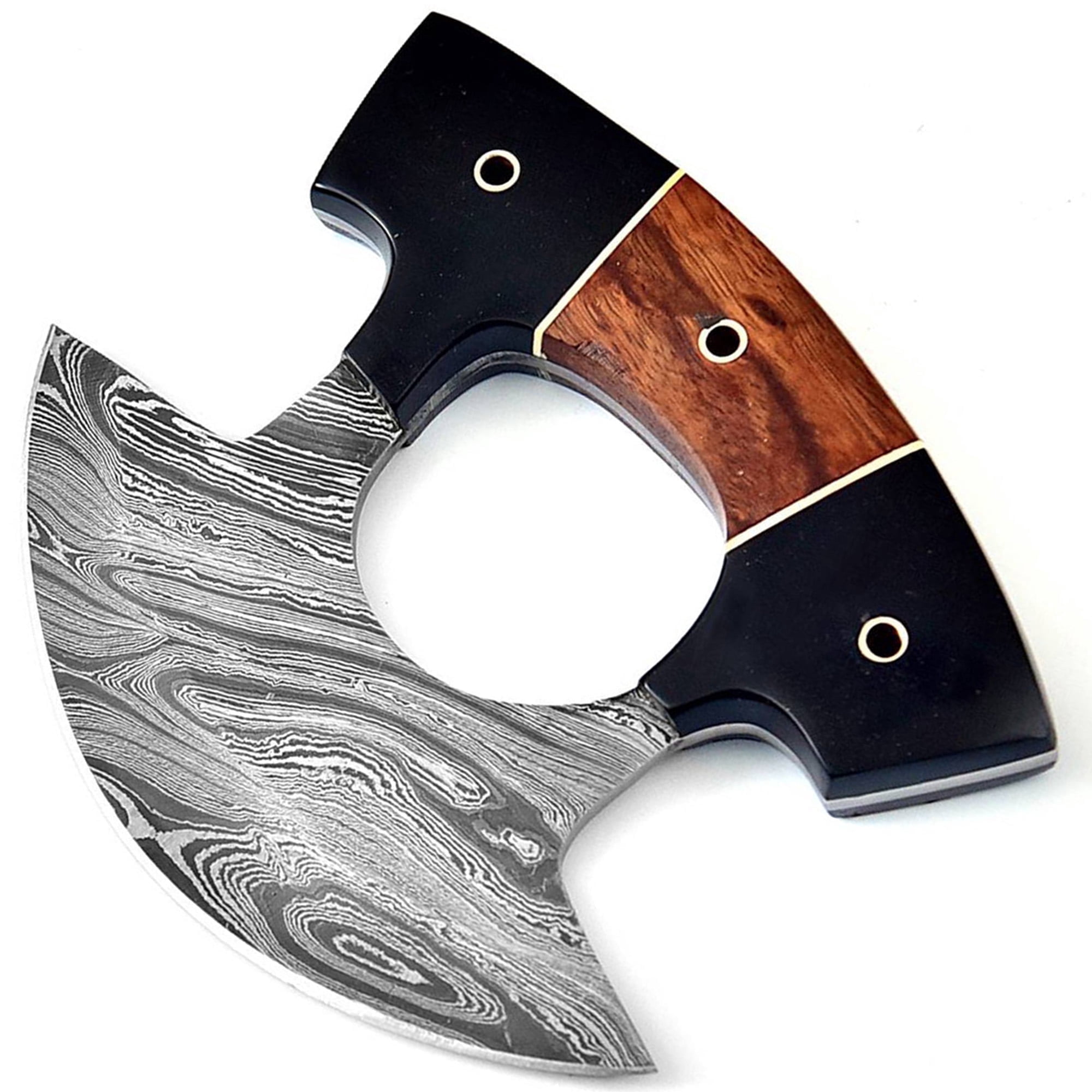 Armory Replicas Damascus Ulu Kitchen Knife with Sheath, Chef & Outdoor Food Prep Tool