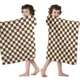 thumbnail image 4 of Brown and White Checkerboard Pattern Hooded Bath Towel，50"x30" for Ages 3 To 12 Kids, Quick Dry Lightweight Soft Microfiber Hood Beach Towel Cover Up for Kids, 4 of 7