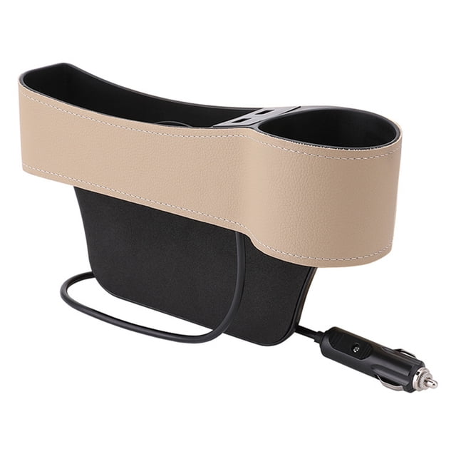 Caja Almacenamiento para Espacio Asiento Con Soporte para Vasos Con Orificio Carga USB Dual Creativo para Coche (pasajero) (beige)