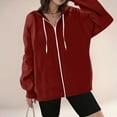 thumbnail image 6 of MELDVDIB Womens Zip-Up Hoodies Fashion Casual Solid Color Oversized Hooded Sweatshirts Fall Winter Long Sleeve Sport Jacket Tops Wine M, 6 of 6