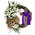 thumbnail image 2 of Holloyiver Easter Wreath Door Hanging Decoration with Cross Burlap Bow, 15Inch Front Door Grapevine Vine Wreath Chaste Lily Floral Garland Rustic Wreath for Outdoor Outside Porch, 2 of 9