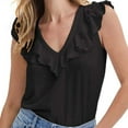 thumbnail image 3 of Summer Shirts for Women Trendy V Neck Ruffle Sleeveless Tank Tops Solid Color Casual Comfy Going out Blouses Tee, 3 of 5
