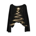 thumbnail image 4 of yardsong Long Sleeve Graphic Sweater for Women - Boat Neck Imitation Ugly Christmas Pullover Xmas Trees Holiday Tops Black,M, 4 of 4