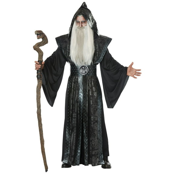 CALIF Dark Wizard Fancy-Dress Costume for Adults with Robe and Cloak, Adult Size M