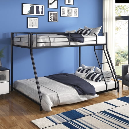 Jump Into Fun Bunk Bed  Twin over Full Metal Bunk Bed with Ladder  Full Length Guard Rails  Heavy Duty Sturdy Low Bunk Bed for Kid  Teen & Adults  Teens  No Box Spring Needed  Black