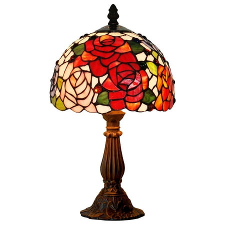 Bieye L11003 8 Inches Rose Tiffany Style Stained Glass Table Lamp Bieye L11003 8 Inches Rose Tiffany Style Stained Glass Table Lamp With Metal Base
