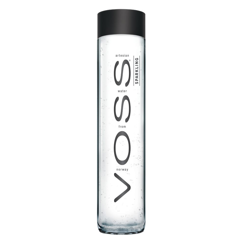 8 VOSS Empty Large Clear Glass Water Bottles 27.05 oz from Norway Grey Cap 