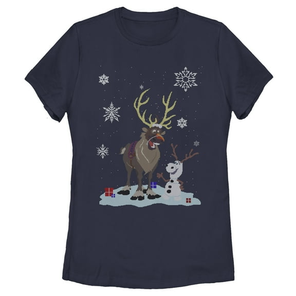 Women's Frozen Christmas Sweater Friends  Graphic Tee Navy Blue X Large