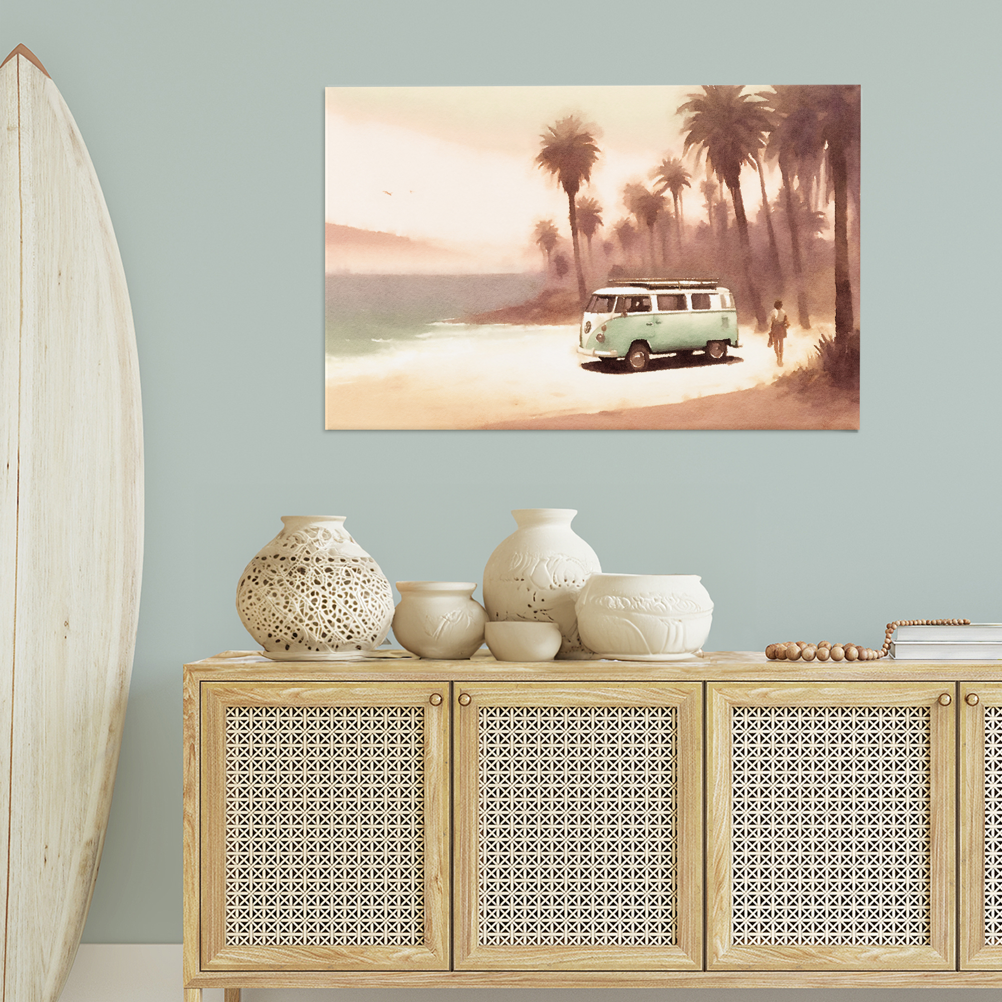 Stupell Industries Peaceful Beach Travel Van Nautical & Beach Painting Wrapped Canvas Art Print Wall Art, 45 x 30