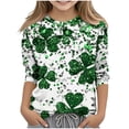 thumbnail image 2 of Girls St Patricks Day Shirt Long Sleeve Shamrock Print Green Top Holiday Festival Outfit Soft Cotton Tee,Size 4 T, 2 of 6