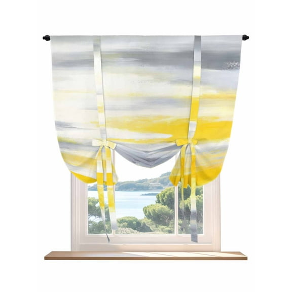 Yellow Grey Tie Up Curtains for Windows 45 Inch Length Balloon Curtains Kitchen Adjustable Balloon Window Shade Vintage Farmhouse Abstract Oil Painting Tie Up Valance Bathroom Curtain Window 52"x45"