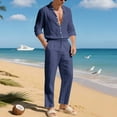 thumbnail image 2 of Enjoytime Mens Vacation Outfits Solid Color Long Sleeve Tops Drawstring Elastic Waist Pants Lounge Set Fashion Casual Loose Plus Size 2 Piece Sets, 2 of 8