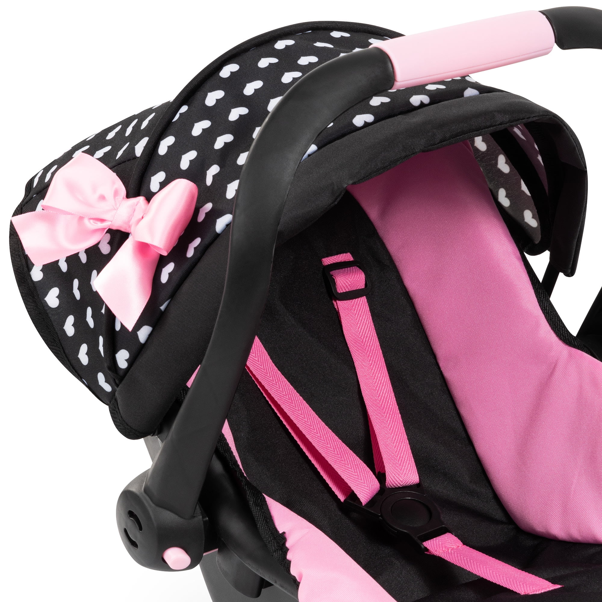 Bayer: Deluxe Car Seat: Hearts Black & Pink - Pretend Play Accessory for Dolls/Plushes Up to 18", Ages 3+, Large | baby dolls | dress up