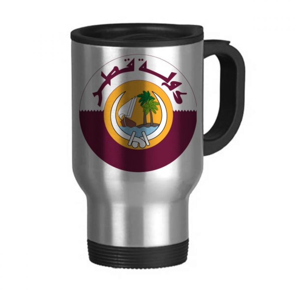 Qatar Asia National Emblem Travel Mug Flip Lid Stainless Steel Cup Car