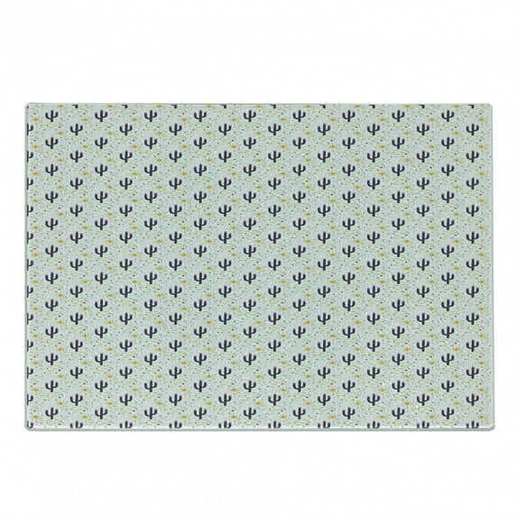 Cactus Cutting Board, Cacti Silhouettes with Stripes and Sun Motifs Background Succulent Plants Pattern, Decorative Tempered Glass Cutting and Serving Board, Small Size, Multicolor, by Ambesonne