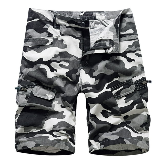 Kcodviy Mens Casual Camouflage Colour Many Pockets Pants Multi Pocket Zipper Buckle Toe Slip Outdoor Shorts Tooling Shorts