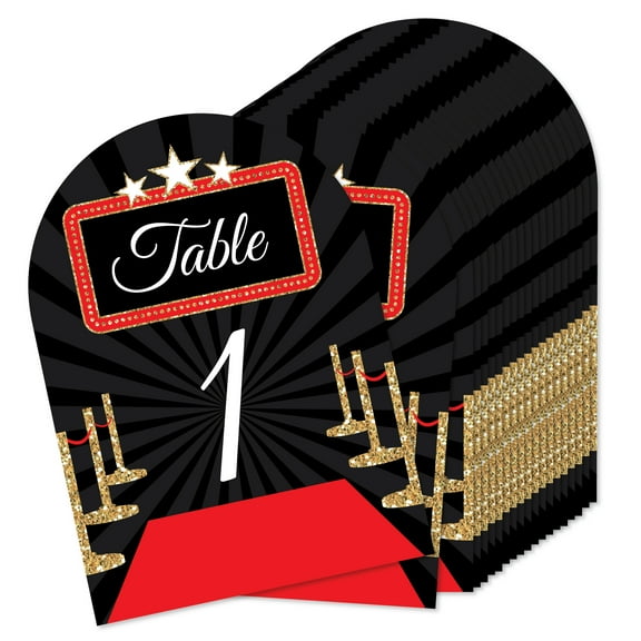 Big Dot of Happiness Red Carpet - Movie Night Party Double-Sided 5 x 7 inches Cards - Table Numbers - 1-20