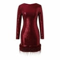 thumbnail image 4 of Women Long Sleeve Red Sequin Dress Women Carnival Outfit Sequin Party Dresses for Women, 4 of 9