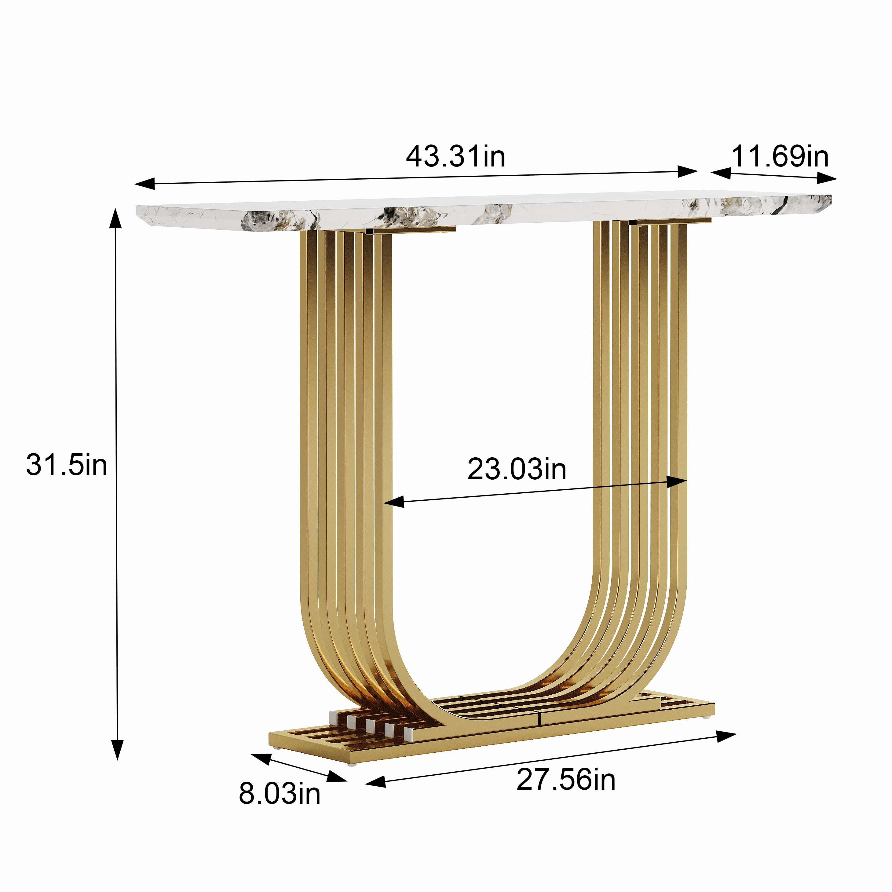 Aukfa 43.3" Modern Console Table, Slim Entryway Table, U-Shaped Metal Frame,Gold