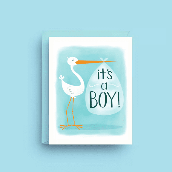 It's a Boy Greeting Card – Adorable Stork Design for New Baby Celebrations – Blank Inside, Envelope Included – Perfect for Baby Showers, Birth Announcements, and New Parents
