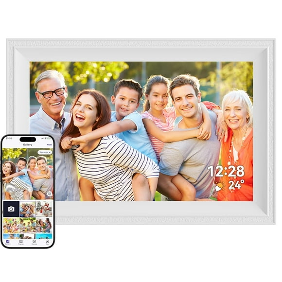Smart White Digital Picture Frame WiFi Send Photos from Your Phone 16GB Storage 10.1inch 1280x800 IPS Touch Screen Digital Photo Frame Auto-Rotate Wall Mo