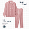 thumbnail image 4 of Pijama de manga larga de primavera y otoño para mujer, cárdigan de solapa, traje a rayas, ropa exterior de talla grande para el hogar, 4 of 6