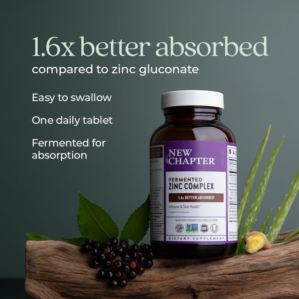 New Chapter Fermented Zinc Complex, ONE Daily Zinc Supplement for Immune Support + Skin Health, 30 tablets