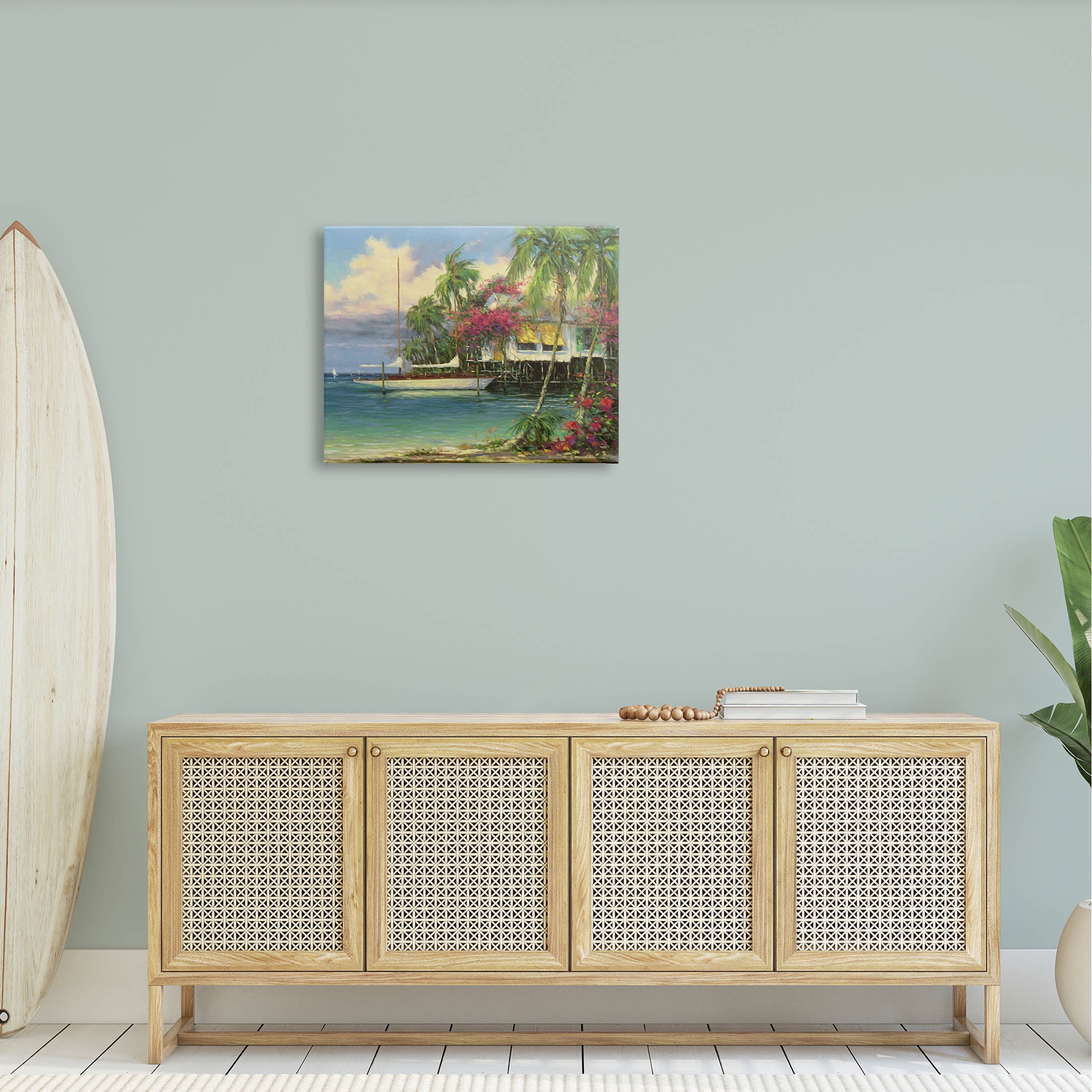 Vacation Waterfront Tropical Pier Coastal Painting Gallery Wrapped Canvas Print Wall Art