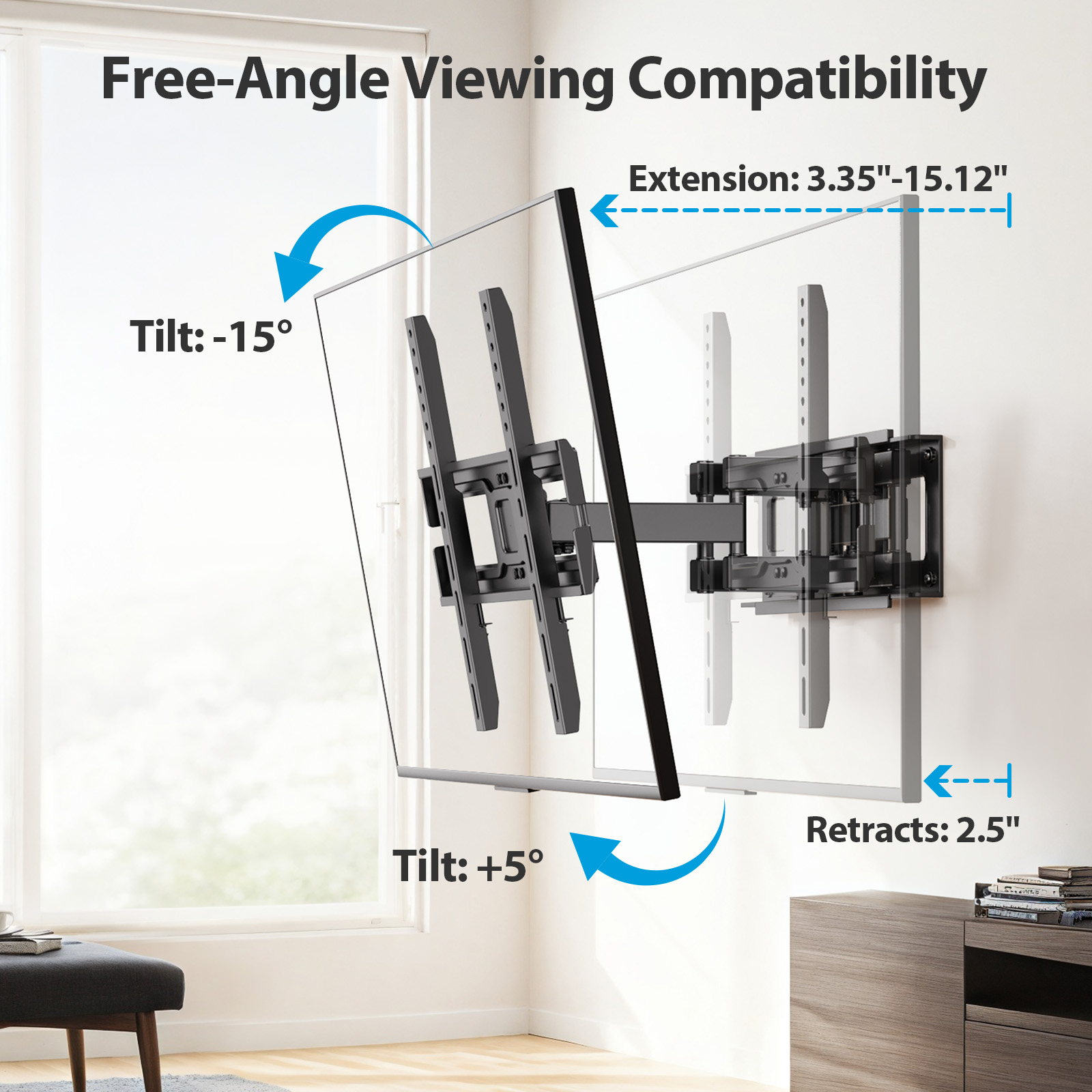 MountFTV Full Motion TV Wall Mount for 26–65 inch TVs, 110 lbs photo 6