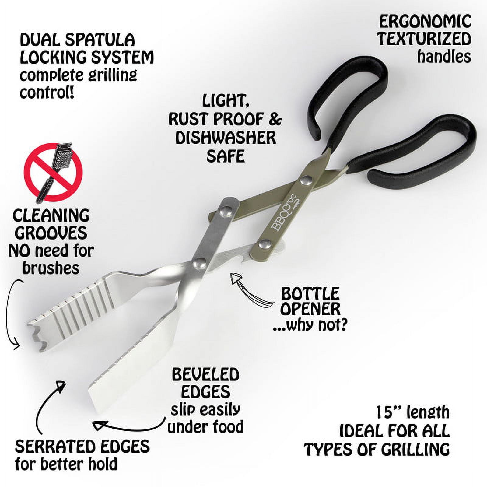 BBQ 3 in 1 Barbecue Tool 15" Extra Light Grill Tongs