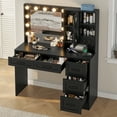 thumbnail image 5 of Afuhokles Vanity with Lighted Mirror and Charging Station, Farmhouse Makeup Vanity Desk with Storage Shelves, Black, 5 of 6