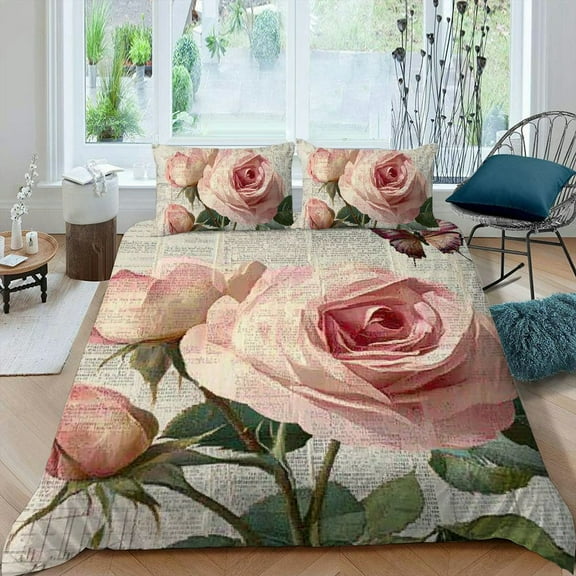 Pratyus Roses Butterfly 3-Piece Bedding Set, Modern Printed Design, Bedroom Home Decor, Easy to Clean, Queen Size 87x68in