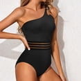 thumbnail image 2 of Pimfylm One Shoulder One Piece Swimsuit for Women Tummy Control Bathing Suits Modest Full Coverage Keyhole Swimwear(Black,XL), 2 of 9