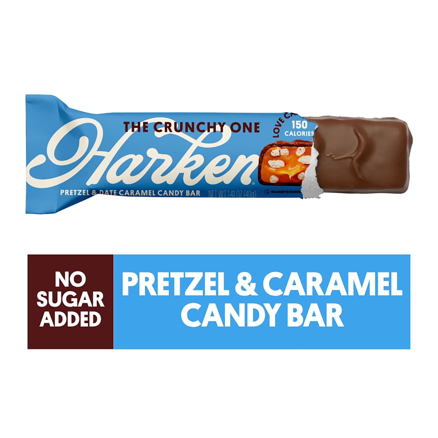 Harken, Pretzel Caramel Candy Bar, Refined Sugar Free, Hi Fiber, Low Cal, Dairy Free Snack