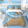 thumbnail image 3 of Manfei Starfish Wave Beach Bedding Comforter Set for Kids Boys and Girls, Marine Life Print Queen Bedding Sets, Reversible 7 Pieces, 3 of 6