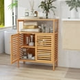 thumbnail image 3 of Costway Bamboo Storage Cabinet with Double Louvered Doors Open Shelf & Removable Shelf, 3 of 10